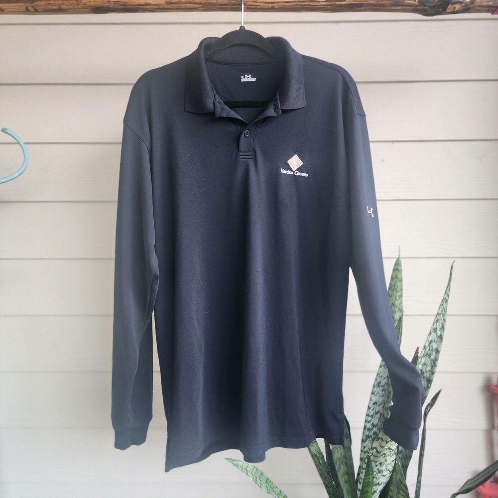 UNDER ARMOUR GOLF POLO LONG SLEEVE SHIRT BLACK WHITE MENS SIZE LARGE